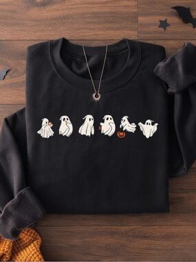 Cute Group of Ghost Halloween Jumper Spooky Little Ghosts Graphic Gildan Sweatsh